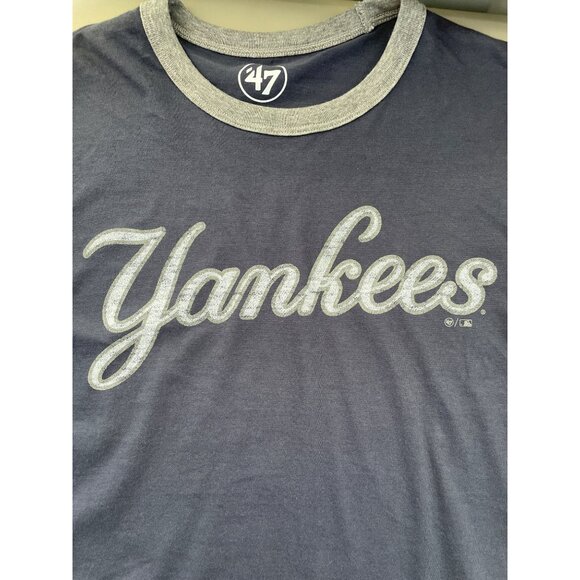 47 Brand New York Yankees Short Sleeve TShirt Mens Small Blue Cotton College NEW - Picture 6 of 8